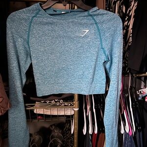 Gymshark Women's Blue Long Sleeve Crop Top